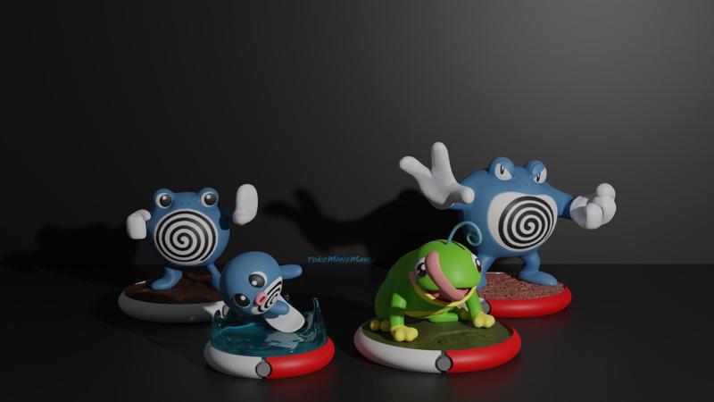 Poliwag, Poliwhirl, Poliwrath and Politoed 3D print model