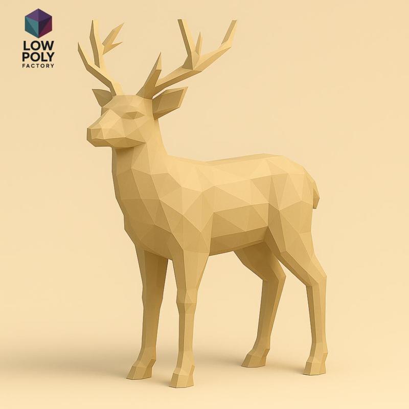 Deer - Majestic forest dweller with large Low Poly style antlers.