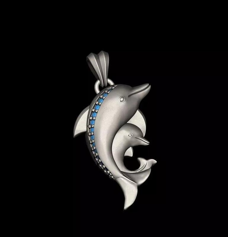 Dolphins pendant with gems