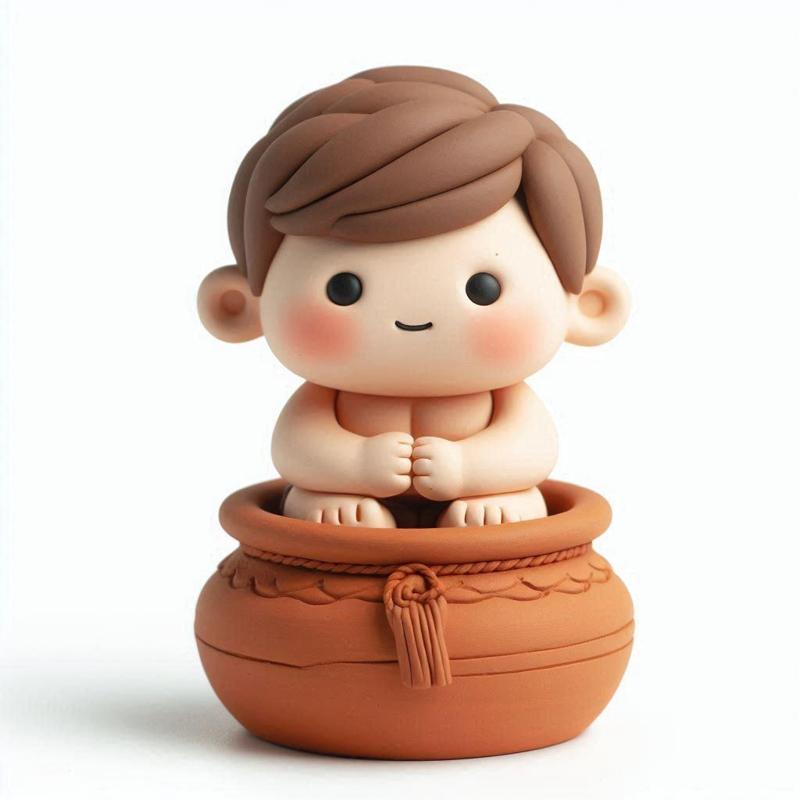 Labubu-Style Cute Boy in Mud Pot – 3D Printable Cartoon Figurine Inspired by Looney Tunes