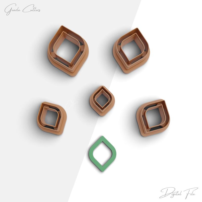 Thin Diamond Shape Clay Cutter, Skinny Diamond Polymer Clay Earring Cutter, 2 Cutter Version, 5 Sizes Included, Digital STL File, No: 913