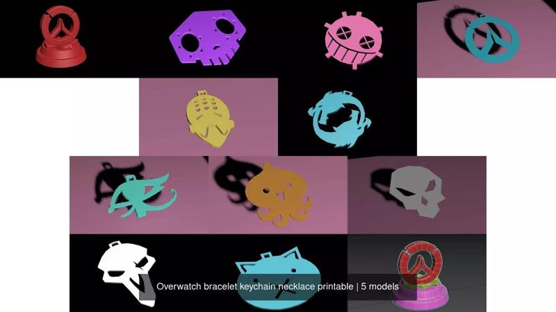 Overwatch bracelet keychain necklace printable 3D Model Collection