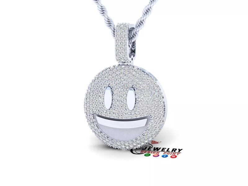 Custom Grinning Face w Big Eyes Face Pendant - Grinning Emoji