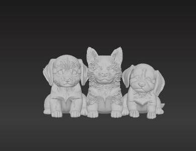 High-Detail Puppy Sculpture: Golden, Husky, Beagle Pups - Gentle Pet Art for 3D Printing