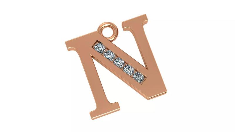 Alphabet Letter N Pendant Charm 3dm stl render details