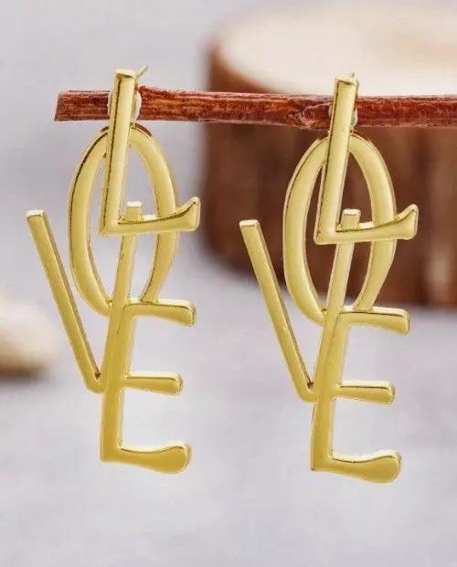 Plain Gold Love Earrings Danglers