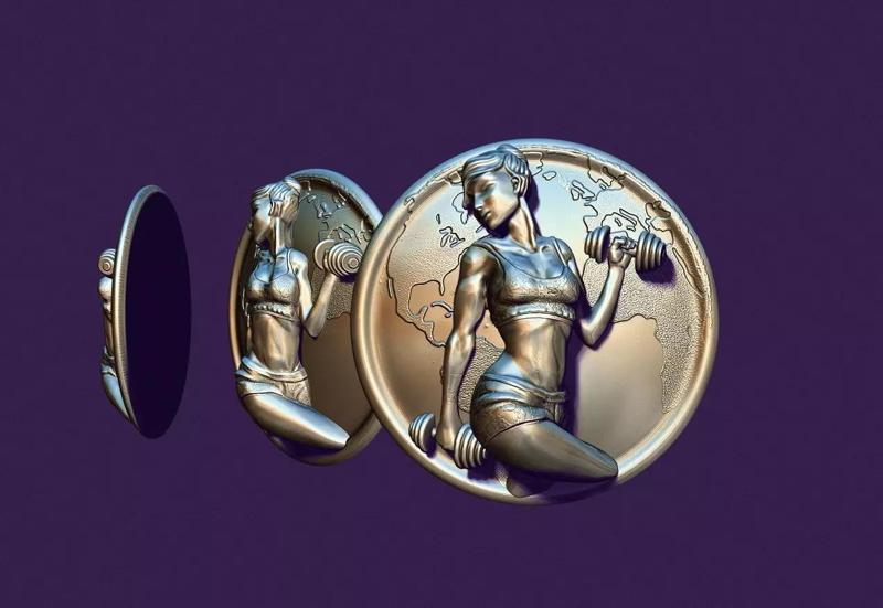 Medallion icon with the image of a young girl athlete