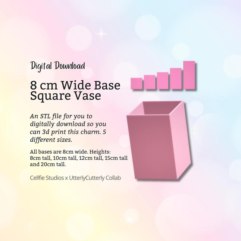 8cm Wide Base, Square Vase STL File - Digital Download -5 Sizes- Homeware, Minimalist Modern Design