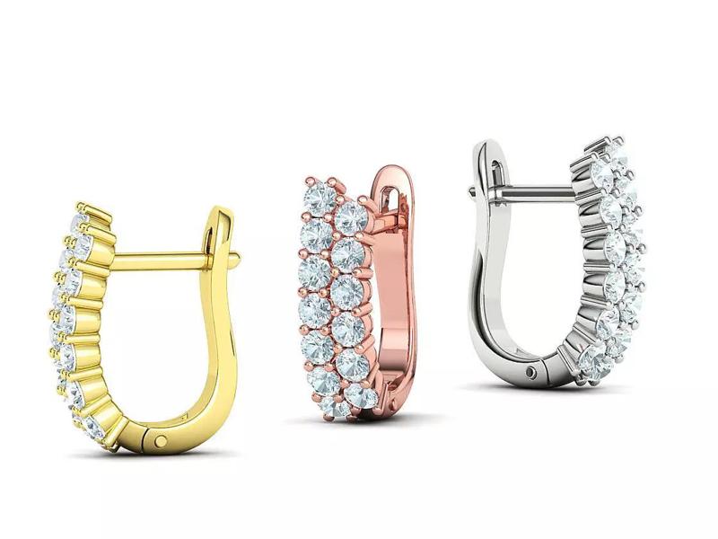 2 Rows Diamond Earrings 2mm stones 13gems Huggie Earrings