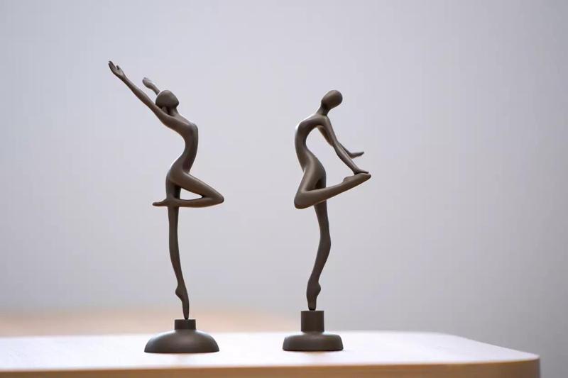 Minimalist Arabesque Ballet Dancer Sculpture Pair