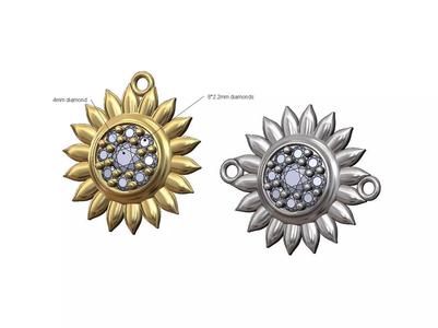 Sun flower diamond cluster pendant bail and bracelet charm