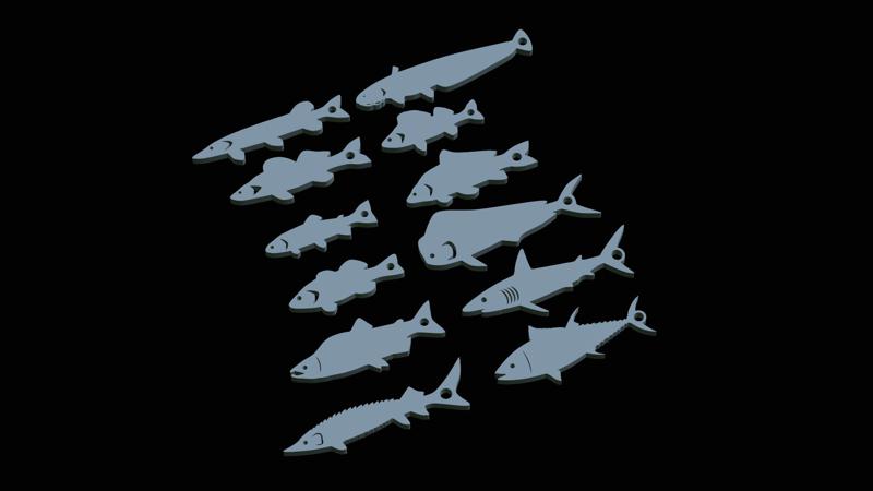 12x set of fish pendants / keychains