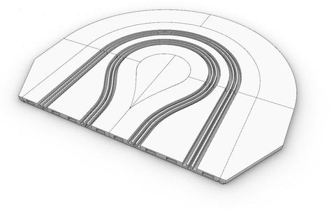 One-piece chicane traffic circle with central island and shoulders compatible with Scalextric Compact 1:43