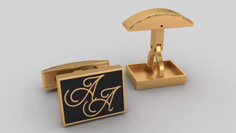 Double A Letter Gold Enamel Cufflinks