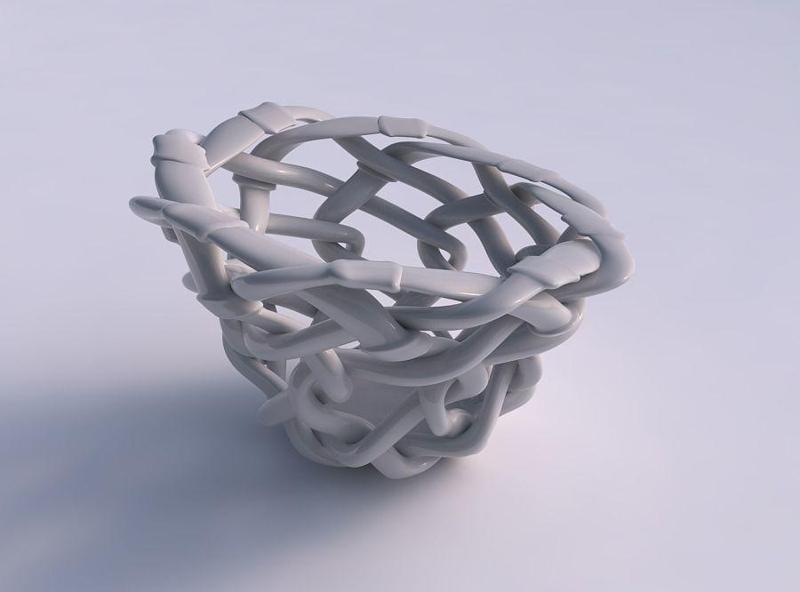 Bowl cylindrical with interlacing soft edged lattice and ribb...