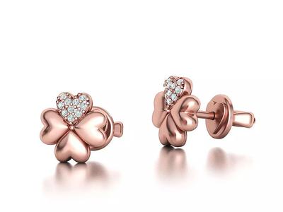 Diamond Clover Hearts Stud Lucky Earrings printable model