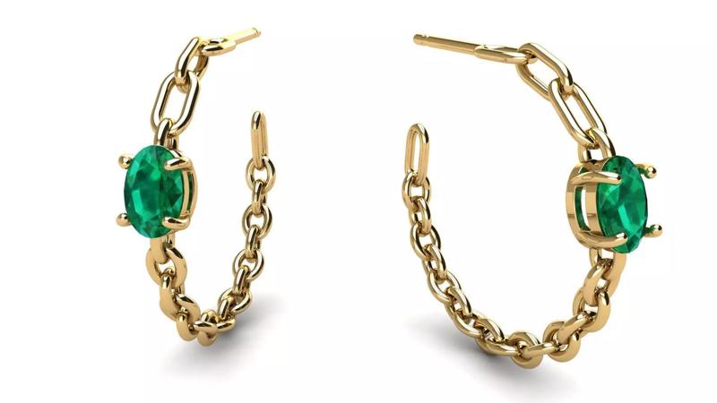 Chain Earring diameter 25 mm with Oval Gemstone