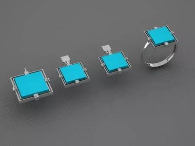 square set of turquoise and silver jewelry