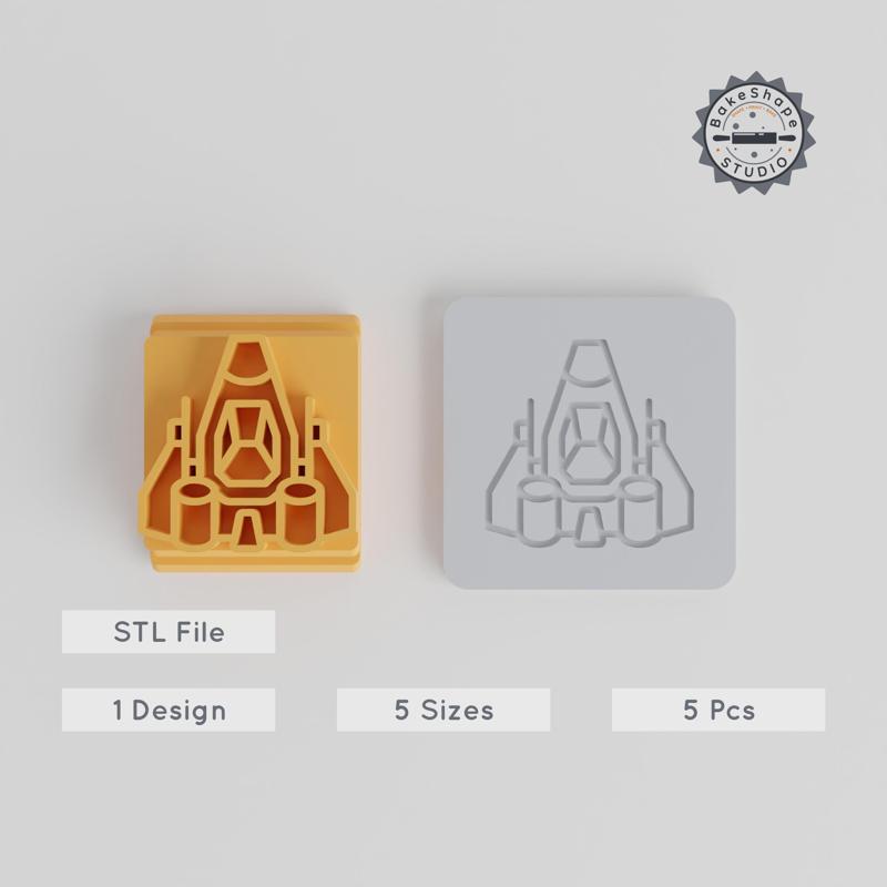 Fighter Ship Stamp Tile Set, 5 Sizes, Spacecraft Design, Perfect for Clay, Cookies & Fondant