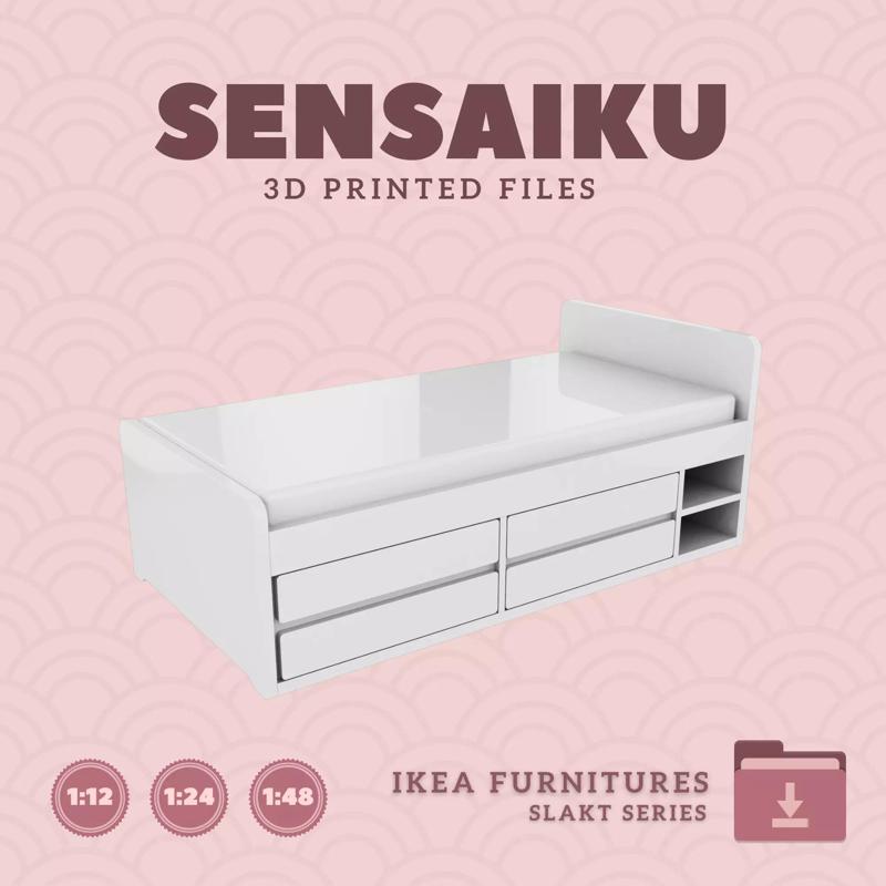 SLAKT Bed Frame w Storage for Dollhouse - IKEA - 3D Print