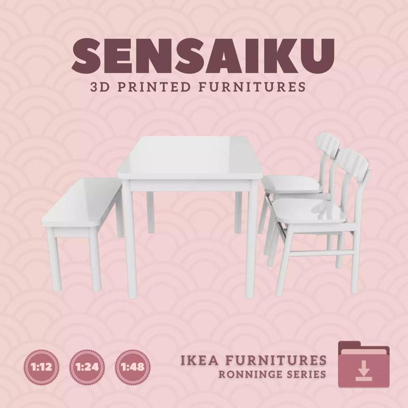 RONNINGE Table Chairs and Bench for Dollhouse - IKEA - 3D Print