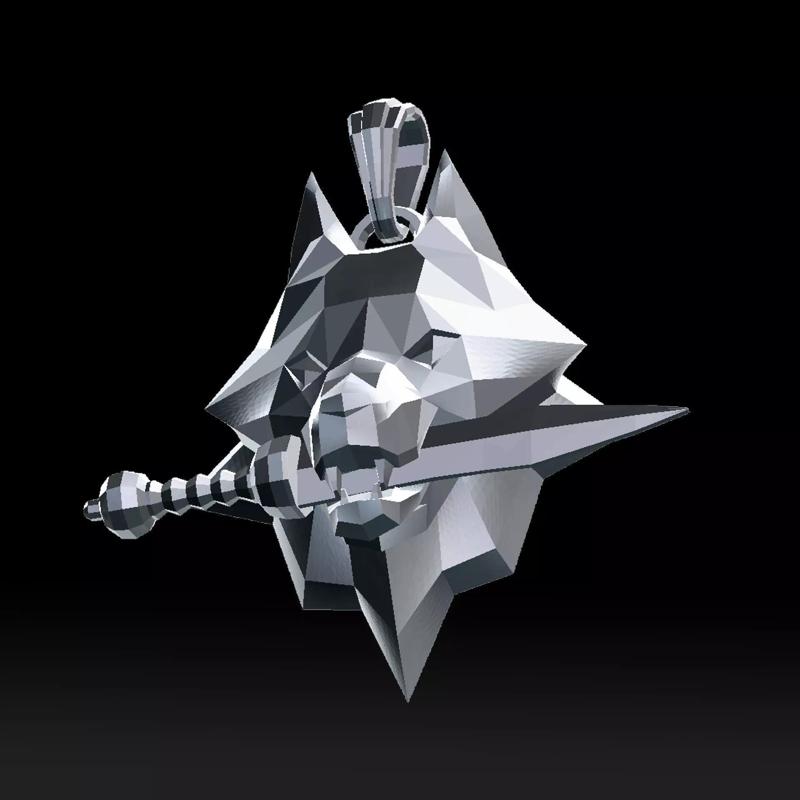 Grinning Wolf Head With Knife Pendant 3D print model