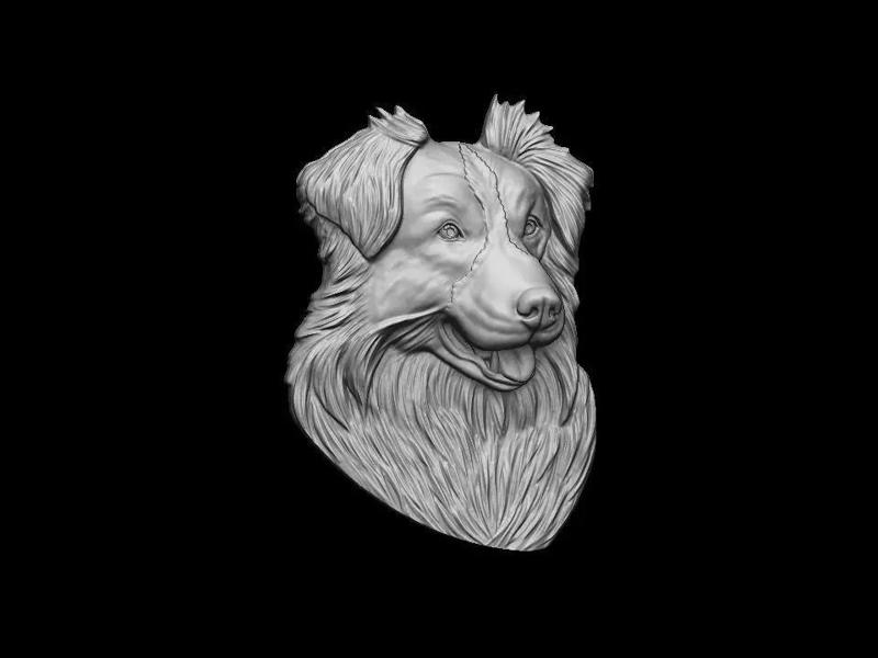 Border Collie Aussie dog bas relief pendant 3dprint model