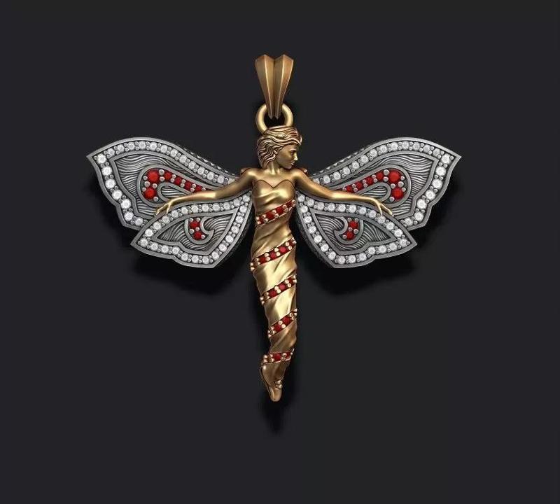 Butterfly girl pendant with gems