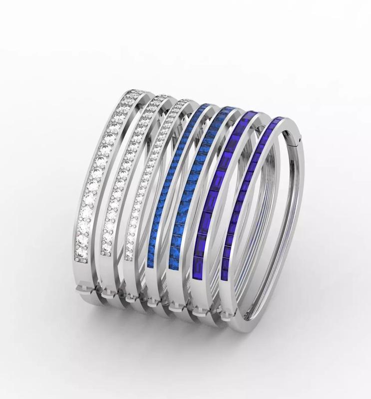 Handcuff baguette princess round diamond cut 7 pieces bracelet
