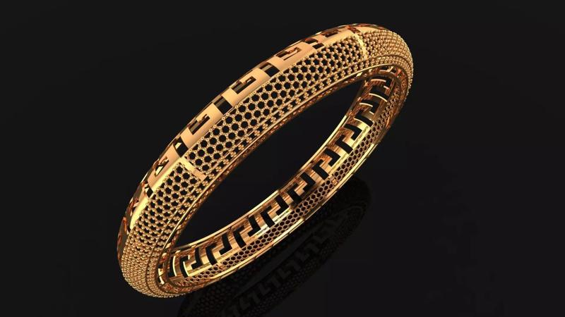 77 Greek key Gold Bangle with Intricate Pattern 62MM-17gm