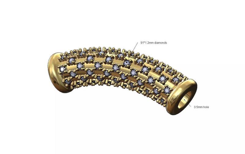 Diamond iced bracelet tube bead and charm