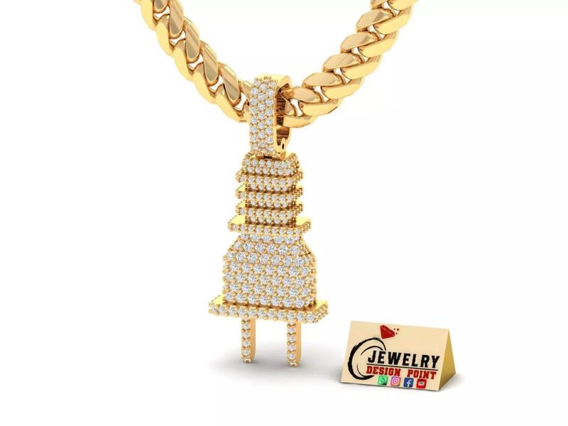 Custome 3D Plug Emoji Diamond Pendant - Diamond Necklace