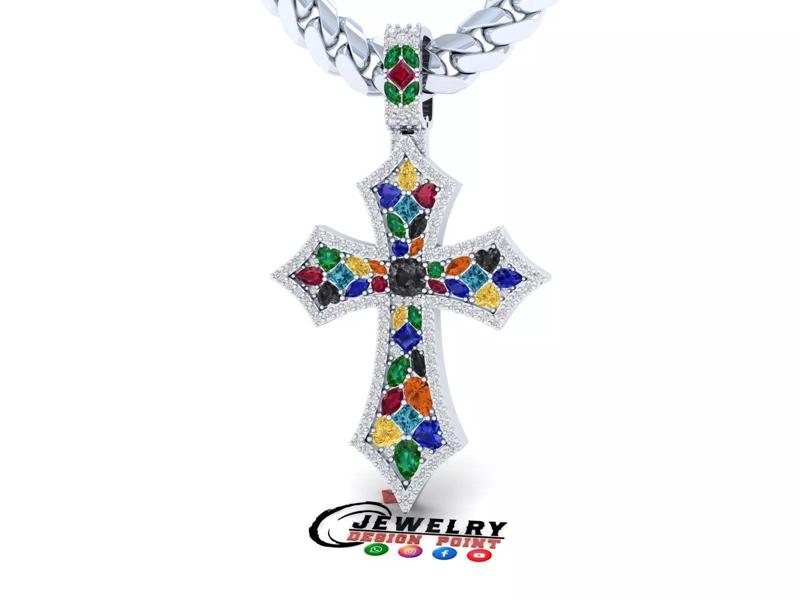 Custom Prismatic Rainbow Cross Pendant Necklace for Unisex