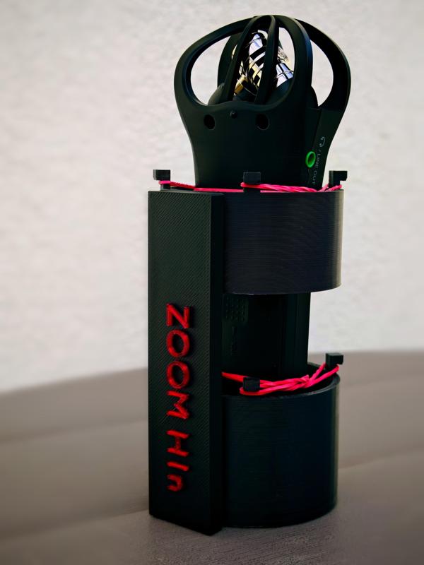 Zoom H1n shock mount EASY audio recording in a motorcycle backpack