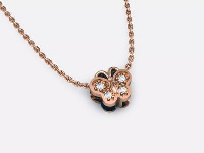 Butterfly Diamond Charm Pendant 3dm render details