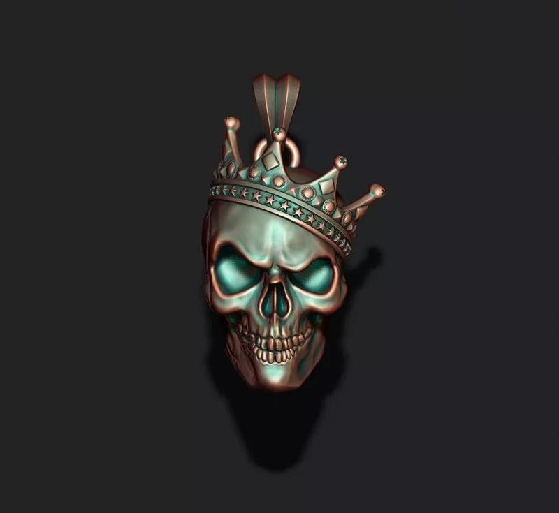 Skull with crown pendant v2