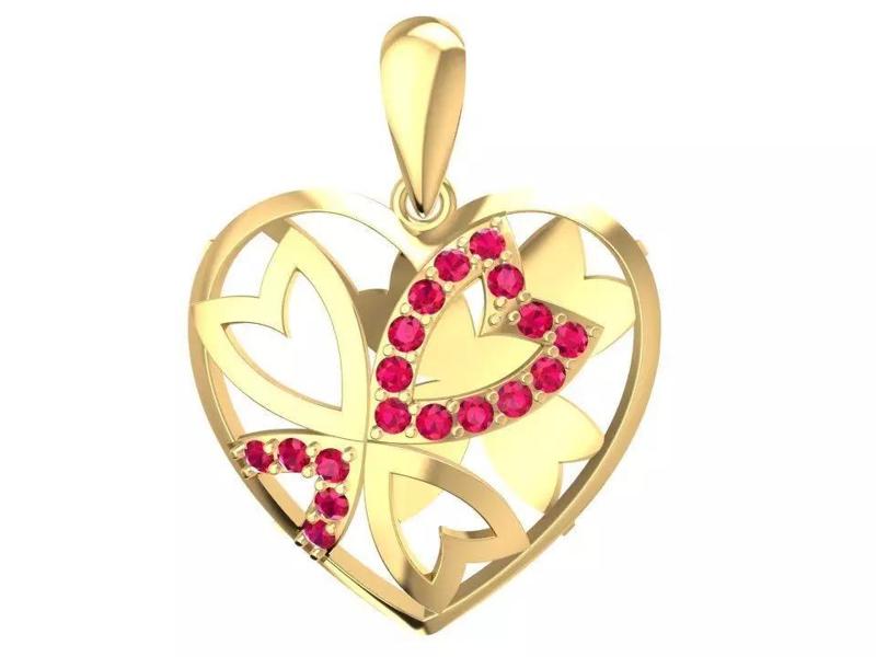 Romantic Heart Pendant with Gemstone Inlay Jewelry 1746