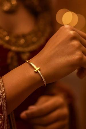Minimalist Gold Bangle Bracelet with T