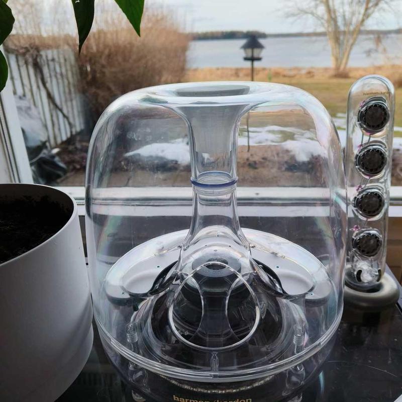 Dust preventer for Harman/ Kardon Soundstick bass speaker.