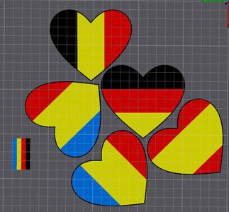 Heart shaped Flags of Andorra, Belgium, Germany, Moldova and Spain
