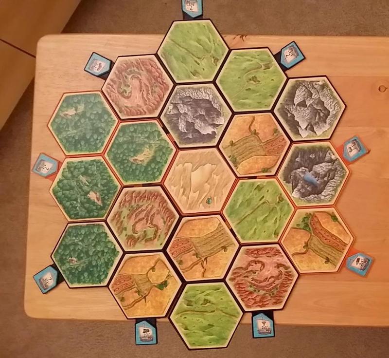 Catan interlocking tile holder, 4 or 6 player, folds down, then assembles easily