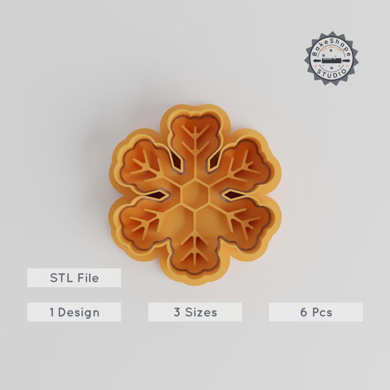 Snowflake Shape Cutter & Stamp Set, Cookie & Fondant Decor, 6-Piece Pack, Small/Medium/Large Sizes, Winter Holiday Theme
