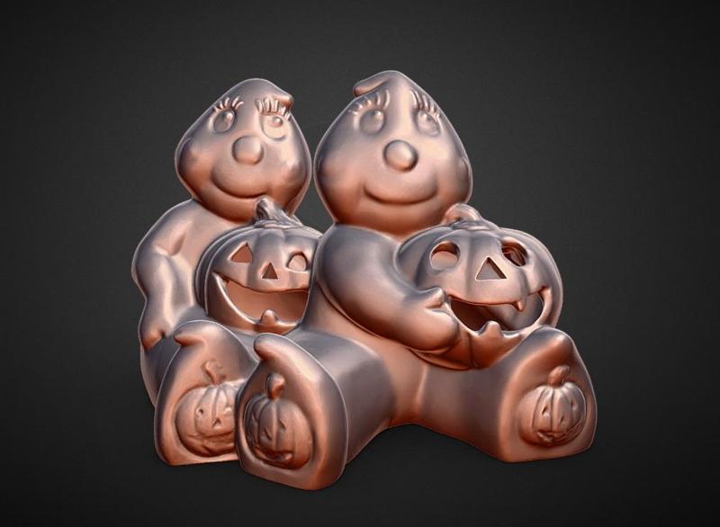 ghost holding pumpkins led candle lighted