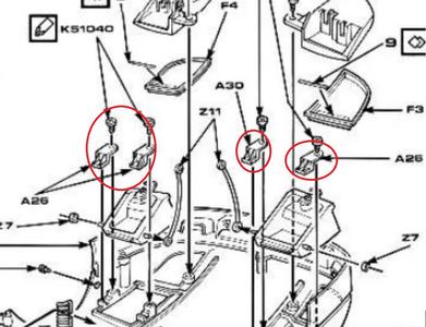 Pocher F40 pop-up headlight fasteners (parts A26, A30) 1/8 scale