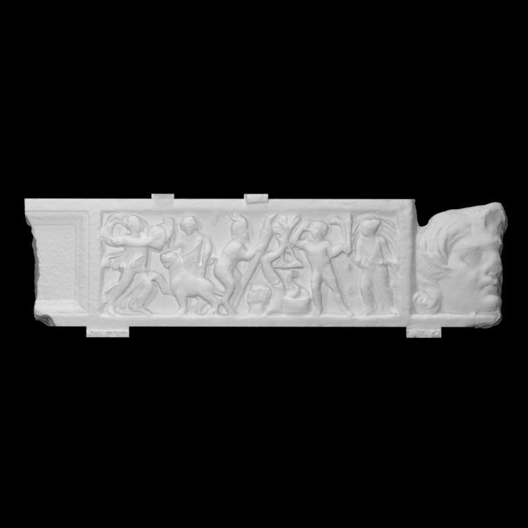 Sarcophagus cover with depiction of a Dionysiac thyasus