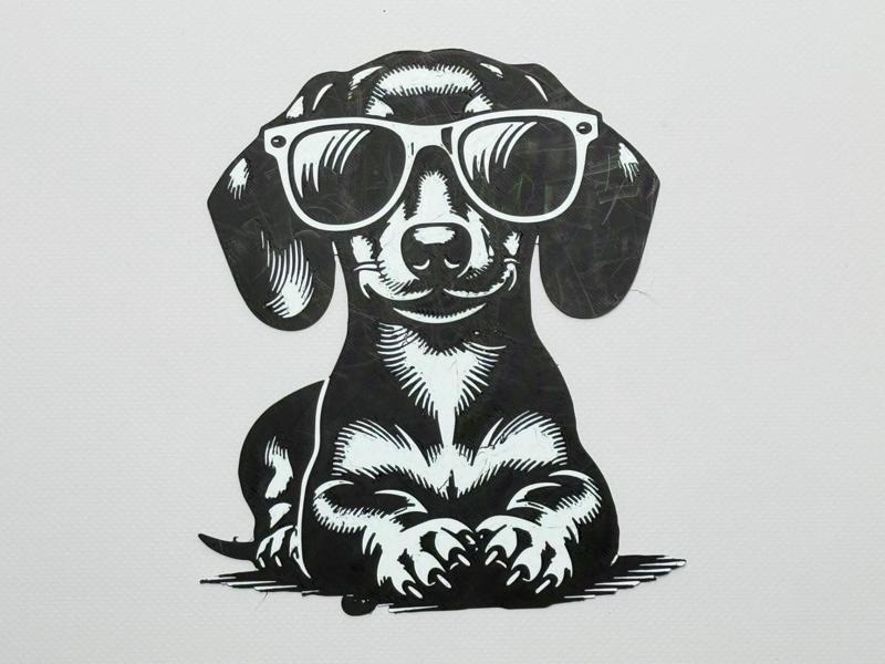 wall art dachshund with glasses black and white