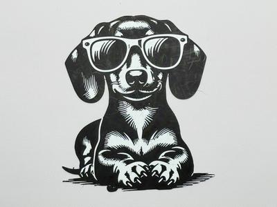 wall art dachshund with glasses black and white