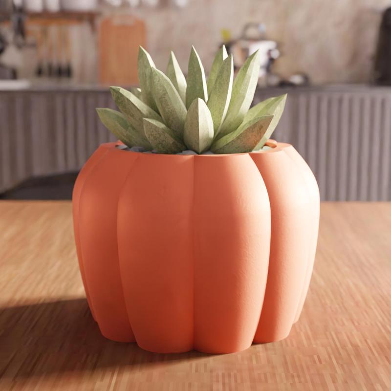 3D Pumpkin Planter STL File - 110