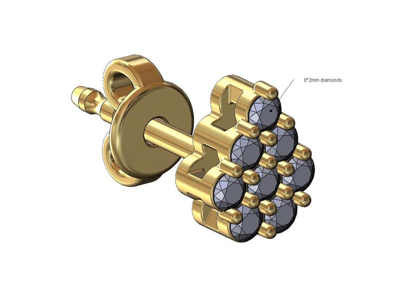 Diamond almond shaped cluster stud earring 3D print model