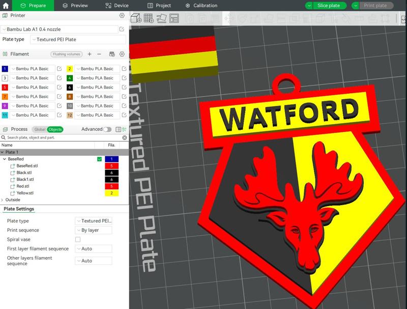 Premier League Watford keychain badge printable and renderable